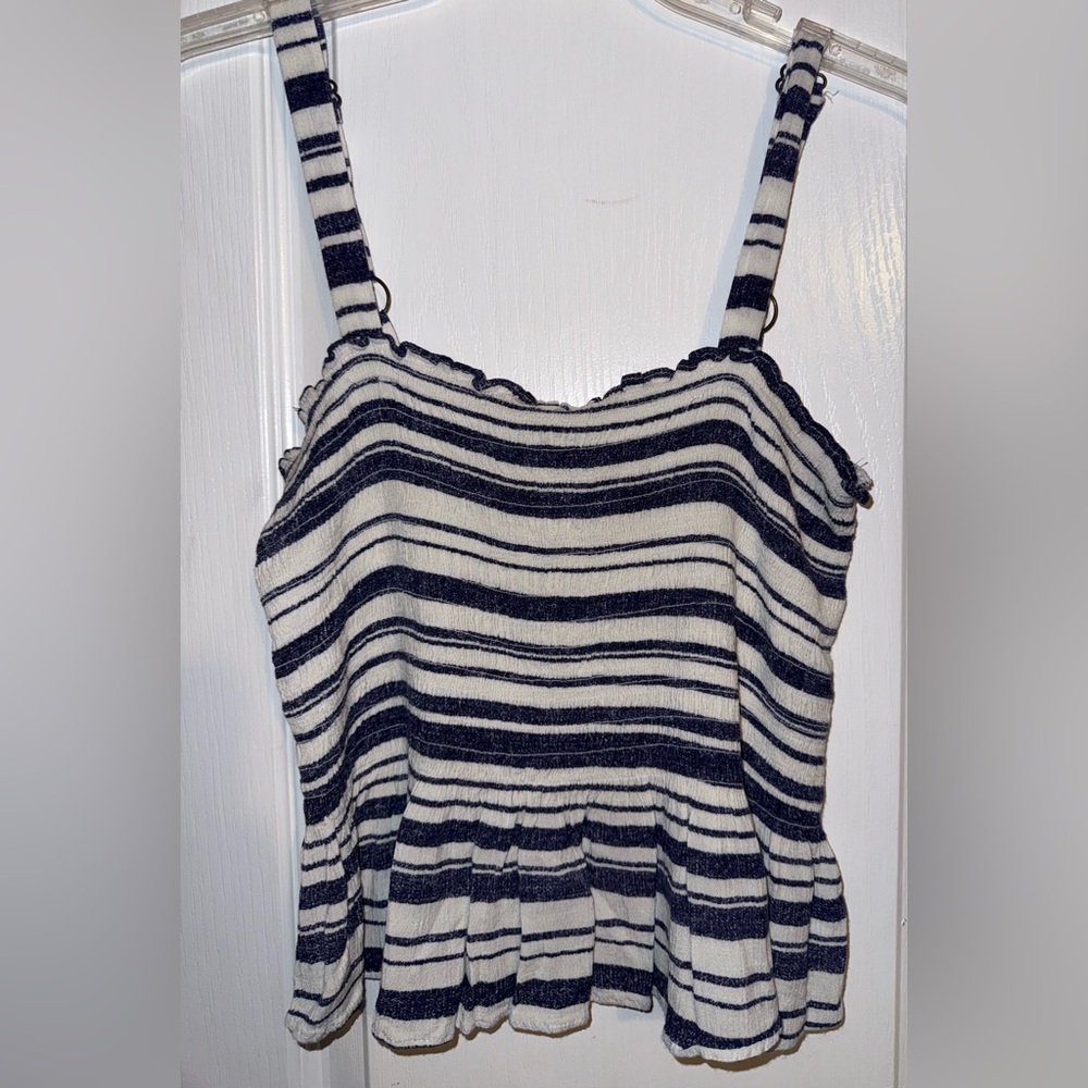 Jolt Navy White Striped Peplum Cami Flowy Tank Top Size M